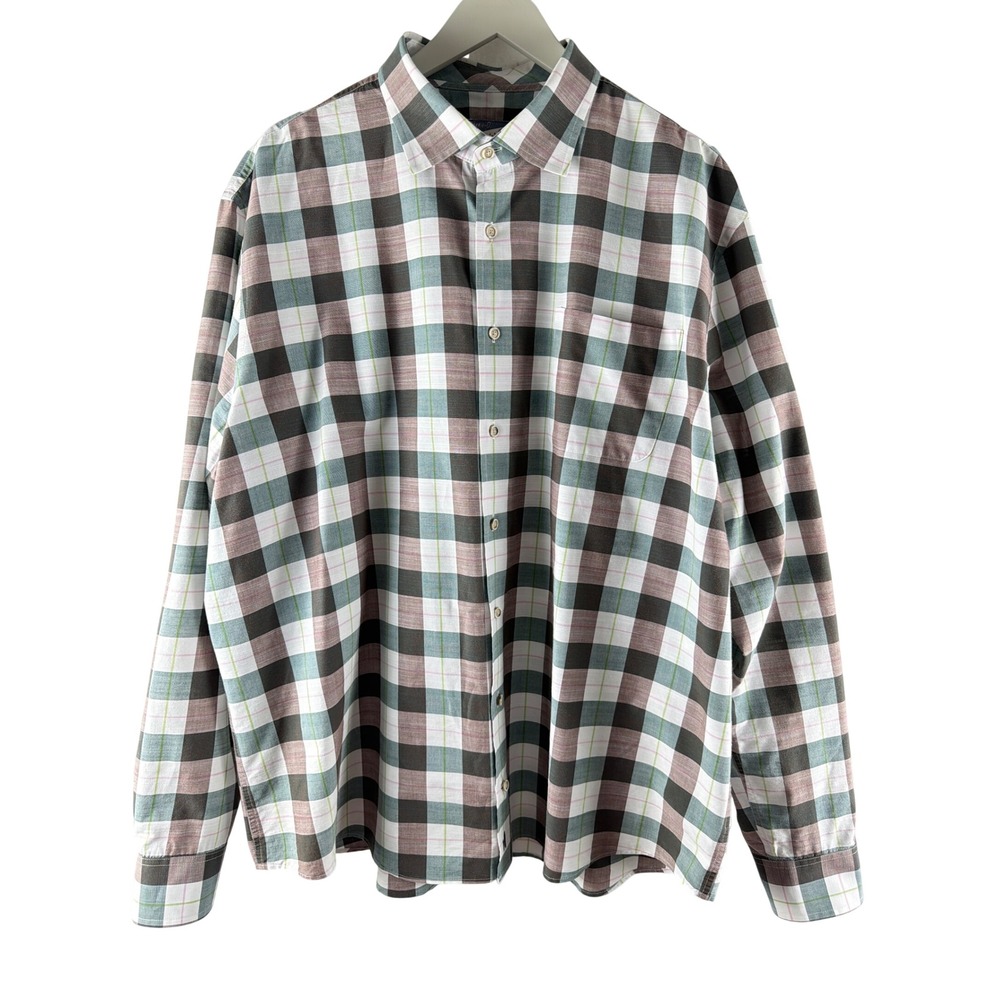 Johnnie-O Hangin Out Mens 2XL Plaid Button Down Shirt‎ Green Brown Long Sleeve